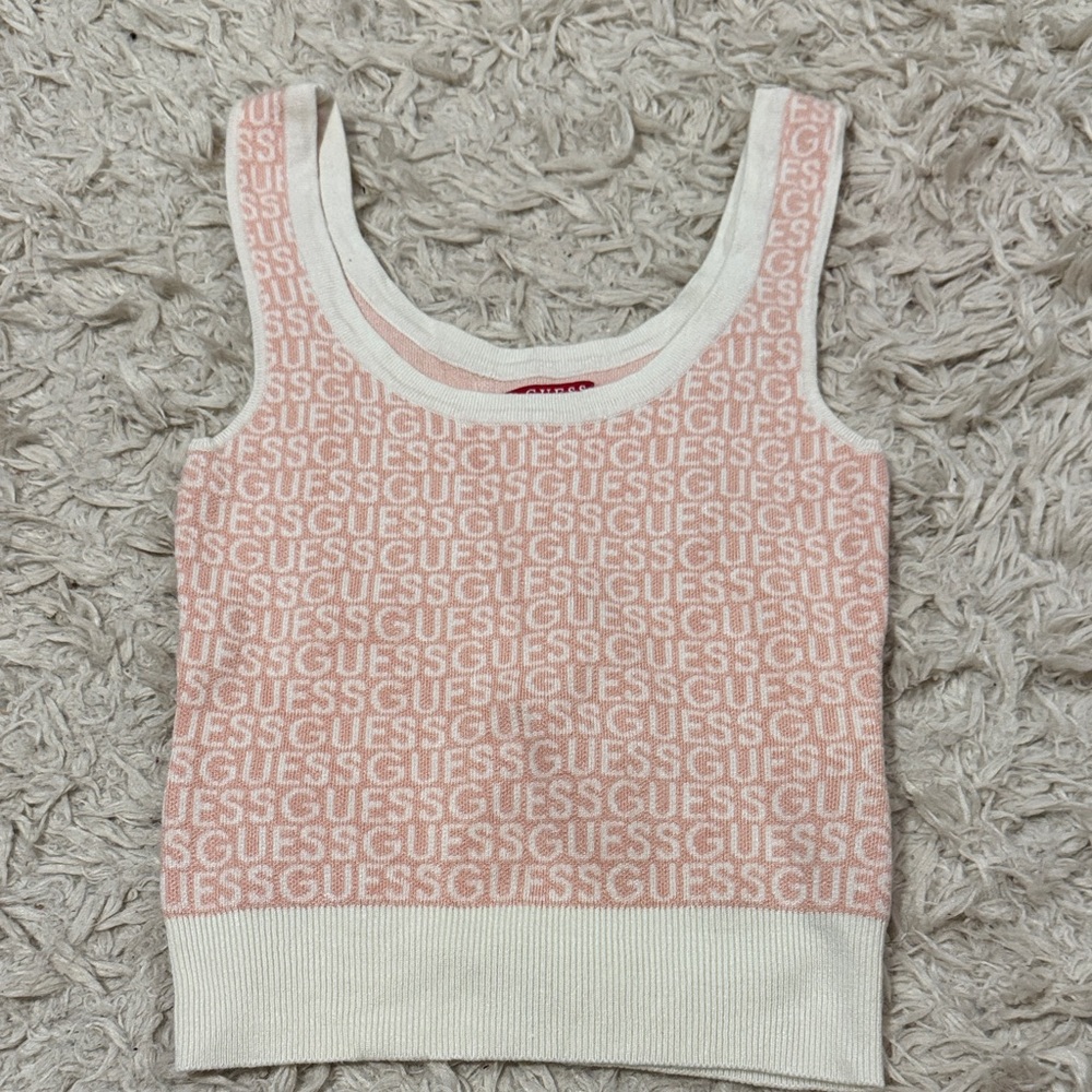 Guess Logo Tank in Pink and Cream